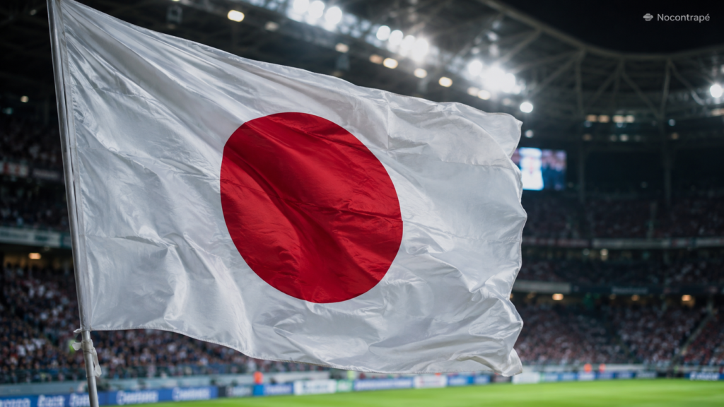 Bandeira do Japão tremulando em estádio de futebol
