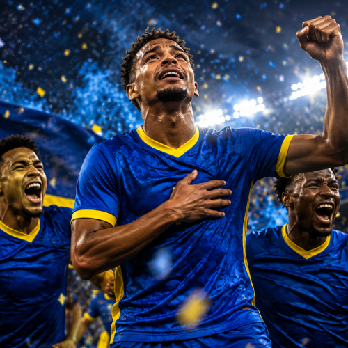 Jogadores de Curaçao celebrando em estádio após classificação histórica para a Copa do Mundo de 2026.